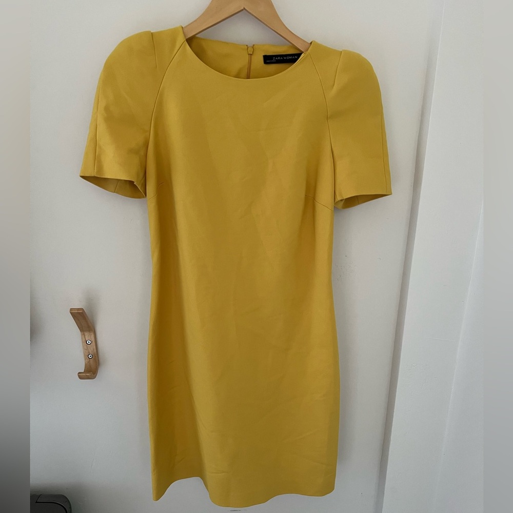 Zara Women’s Yellow Bodycon Short Sleeve Shirt Dress